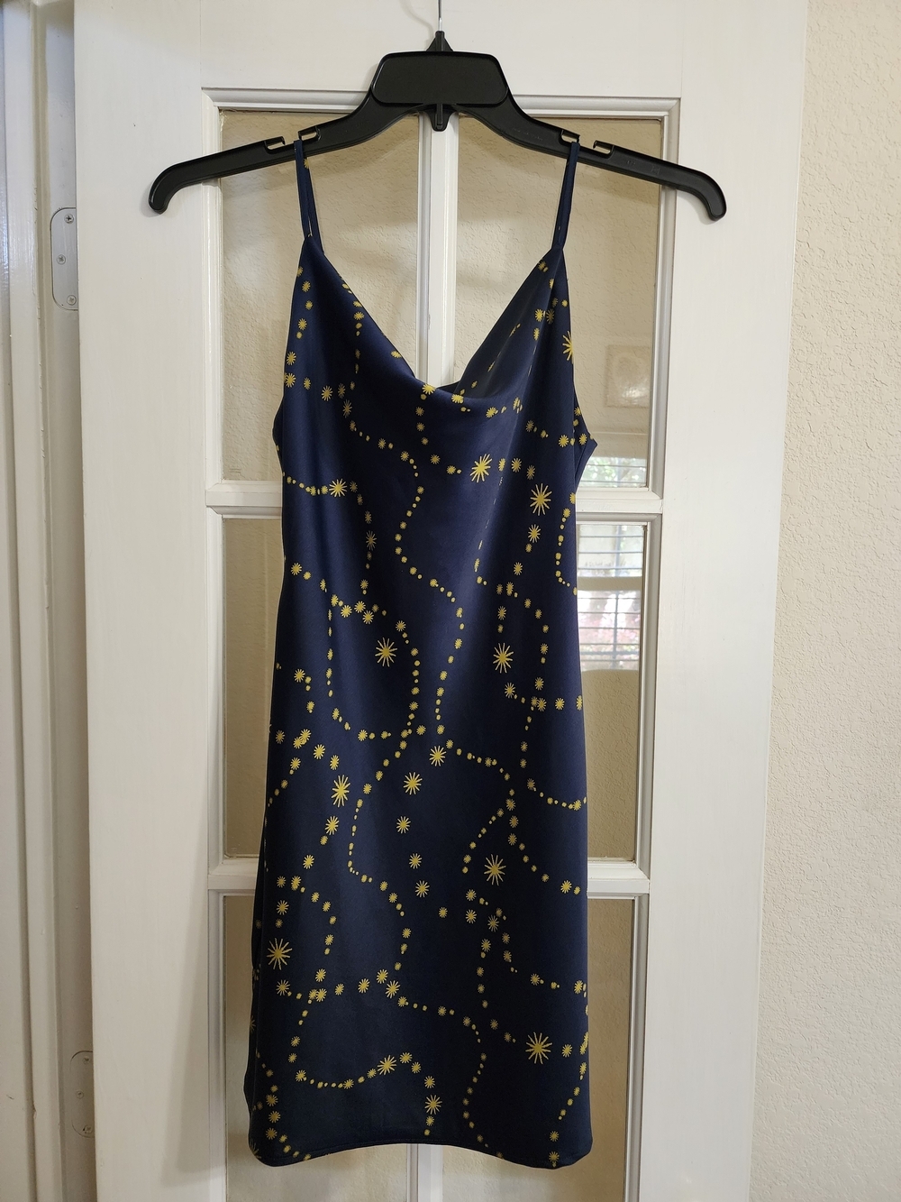 Urban Outfitters Mallory Celestial Star Print Satin Cowl Slip Dress S